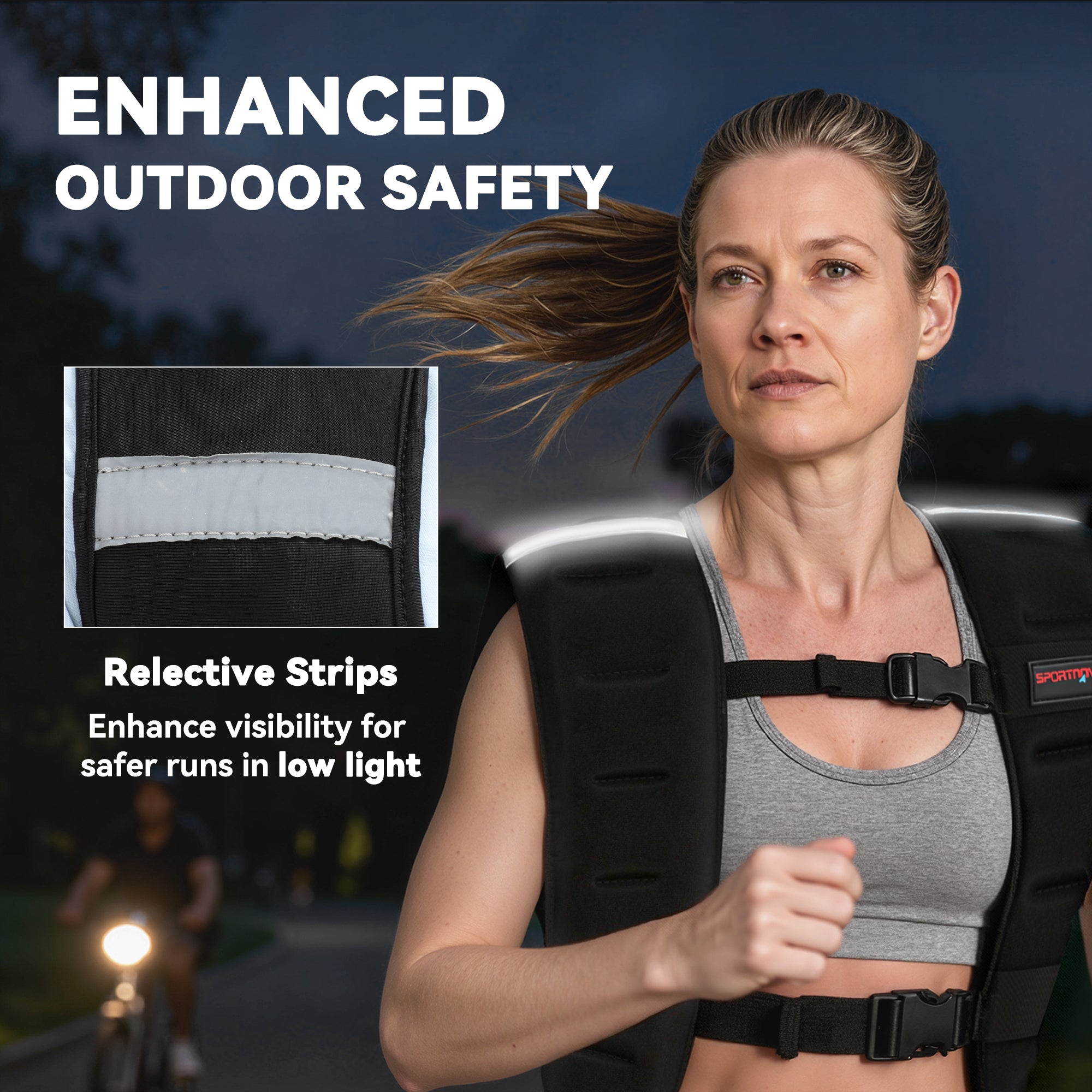 Weighted Vest, 10 kg Weight Vest with Adjustable Straps, Reflective Strips, Black