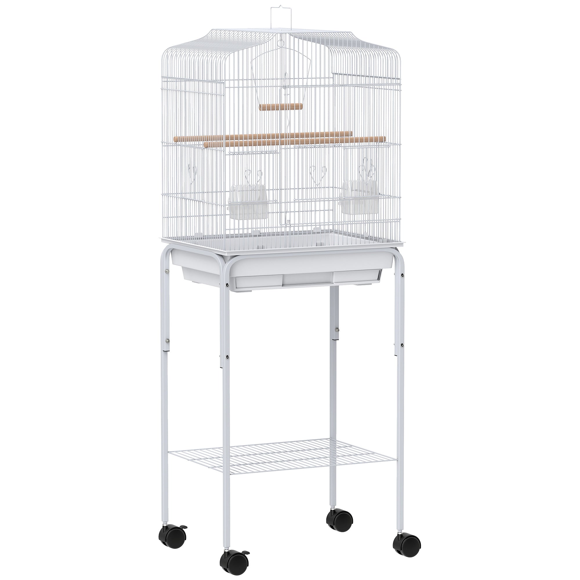 Bird Cage Budgie Cages for Finch Canary Parakeet with Stand Wheels Slide-out Tray Accessories Storage Shelf, White