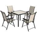 5 Pieces Outdoor Dining Set, Garden Dining Set for 4 with Square Table and Folding Chairs, Brown