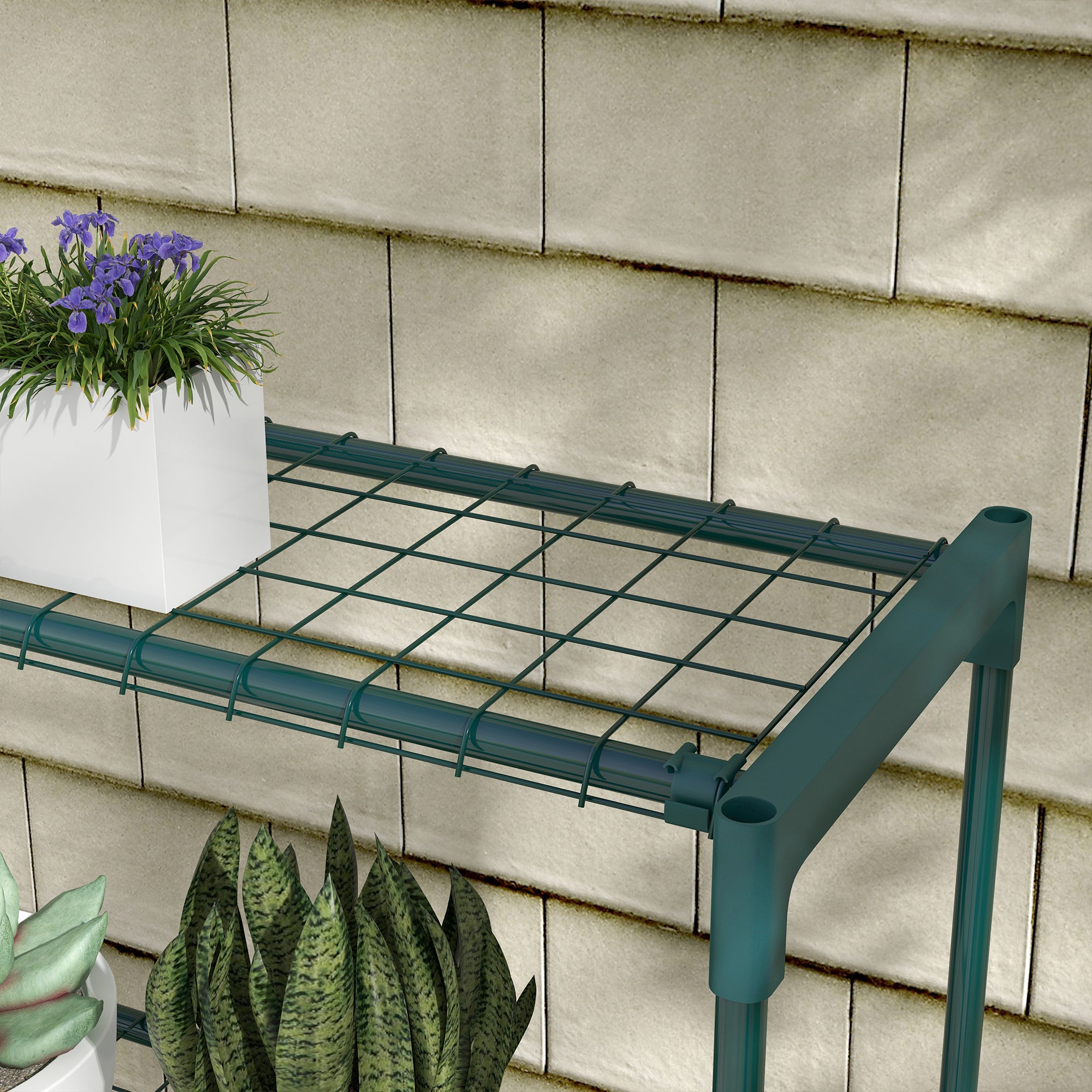 4 Tier Steel Plant Stand for Garden and Indoor Display - Dark Green