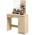 Simple Modern Dressing Table with Storage and Mirror - Maple Wood-effect