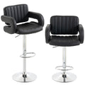 Bar Stools Adjustable Swivel Kitchen Chairs with Backrest Armrest Set of 2 PU Leather Black