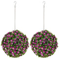 Set of 2 UV-Protected Artificial Topiary Rose Balls 28cm for Indoor Outdoor Decor - Purple