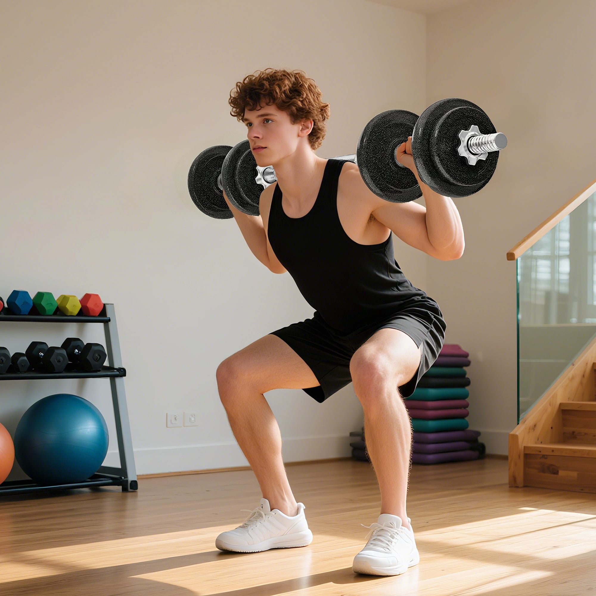 2-in-1 Adjustable Dumbbells Set, 20kg Cast Iron Weights Dumbbells Set with Non-Slip Grip for Strength Training, Weight Lifting, Bodybuilding, Home Gym Workout Equipment for Men & Women