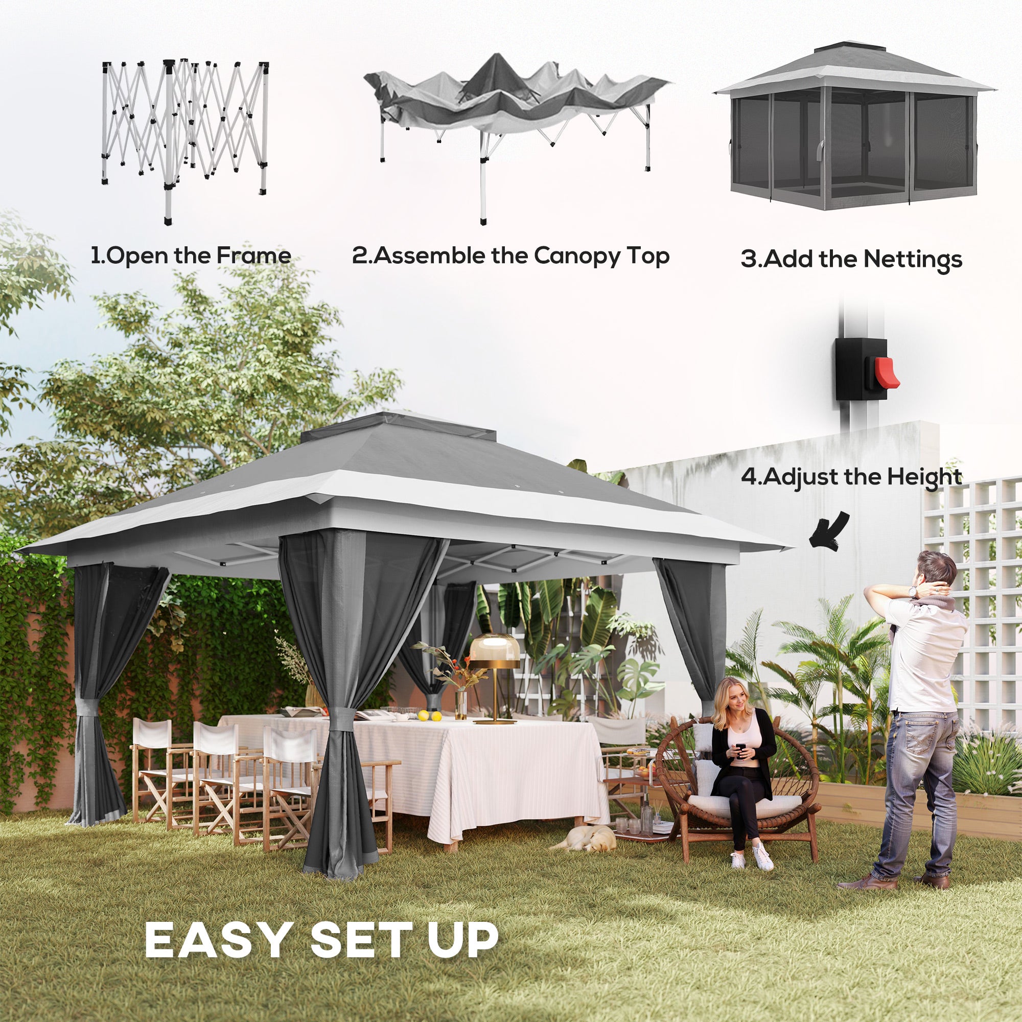 3.6 x 3.6m Pop-Up Gazebo, with Accessories - Grey