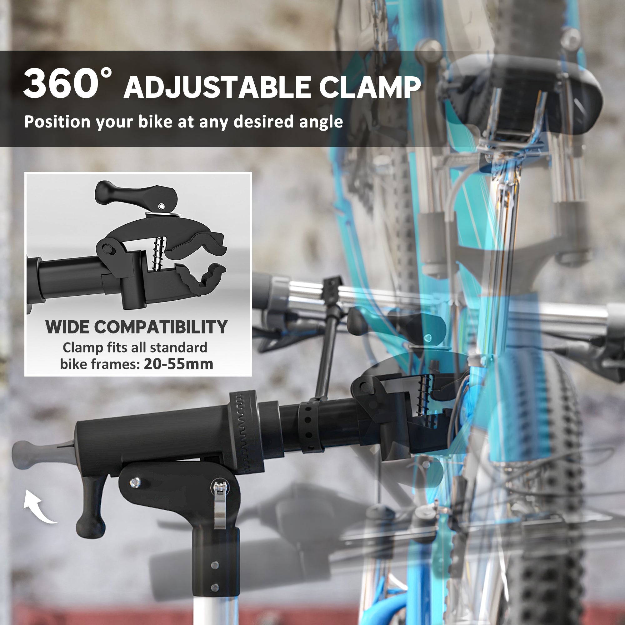 Bike Repair Stand, Heavy Duty Bike Stand for Maintenance, Max Load 40kg, Height Adjustable, Foldable and 360° Rotatable for Road Bike, Mountain Bike, E-Bike