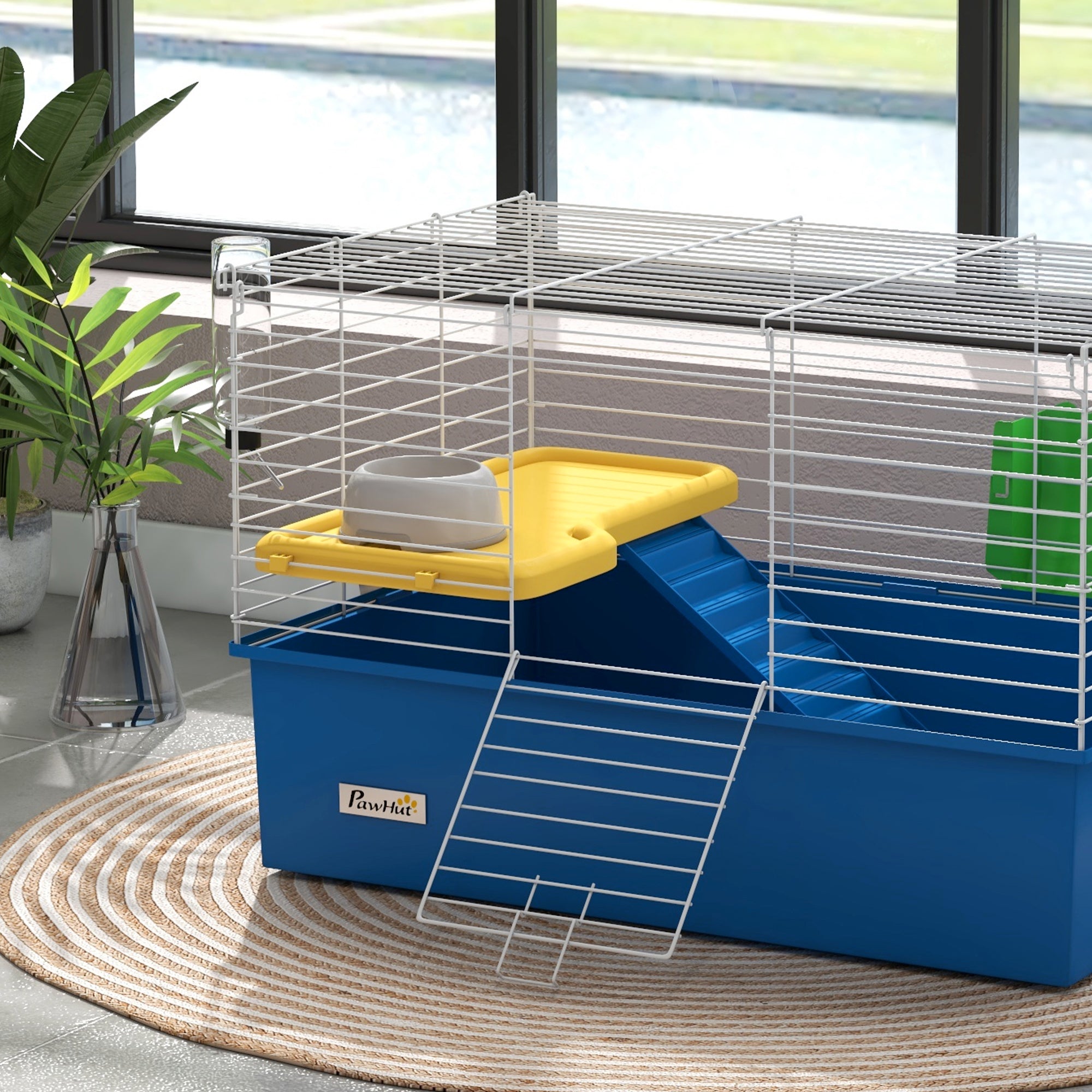 Chinchillas Small Rabbit Guinea Pig Small Animal Cage, Pet Playhouse, with Platform, Ramp, 71 x 46 x 47cm, Blue