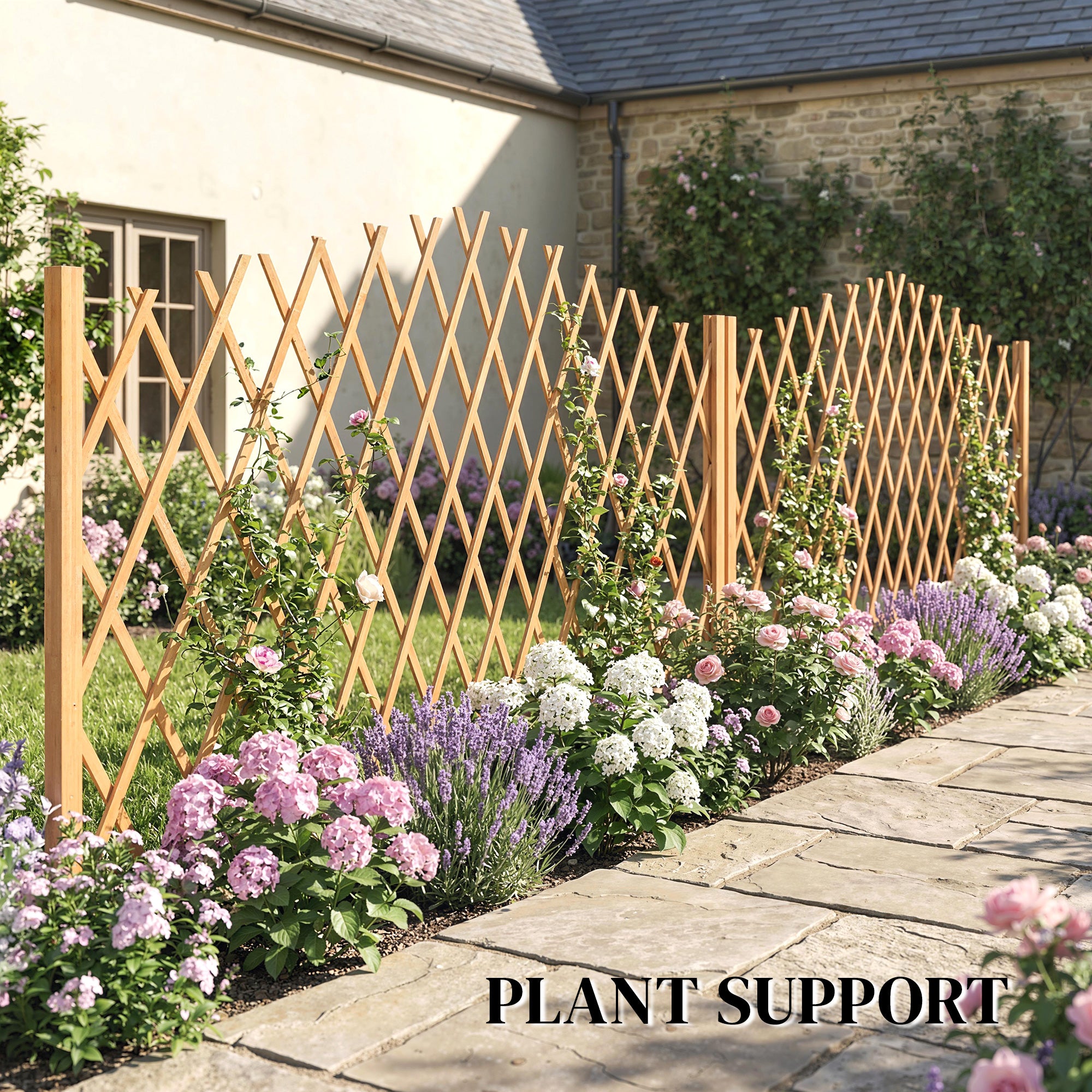2 Pack Expanding Fence Panels, Wooden Freestanding Garden Fence with Stable Feet, 180 x 30 x 103cm, Brown
