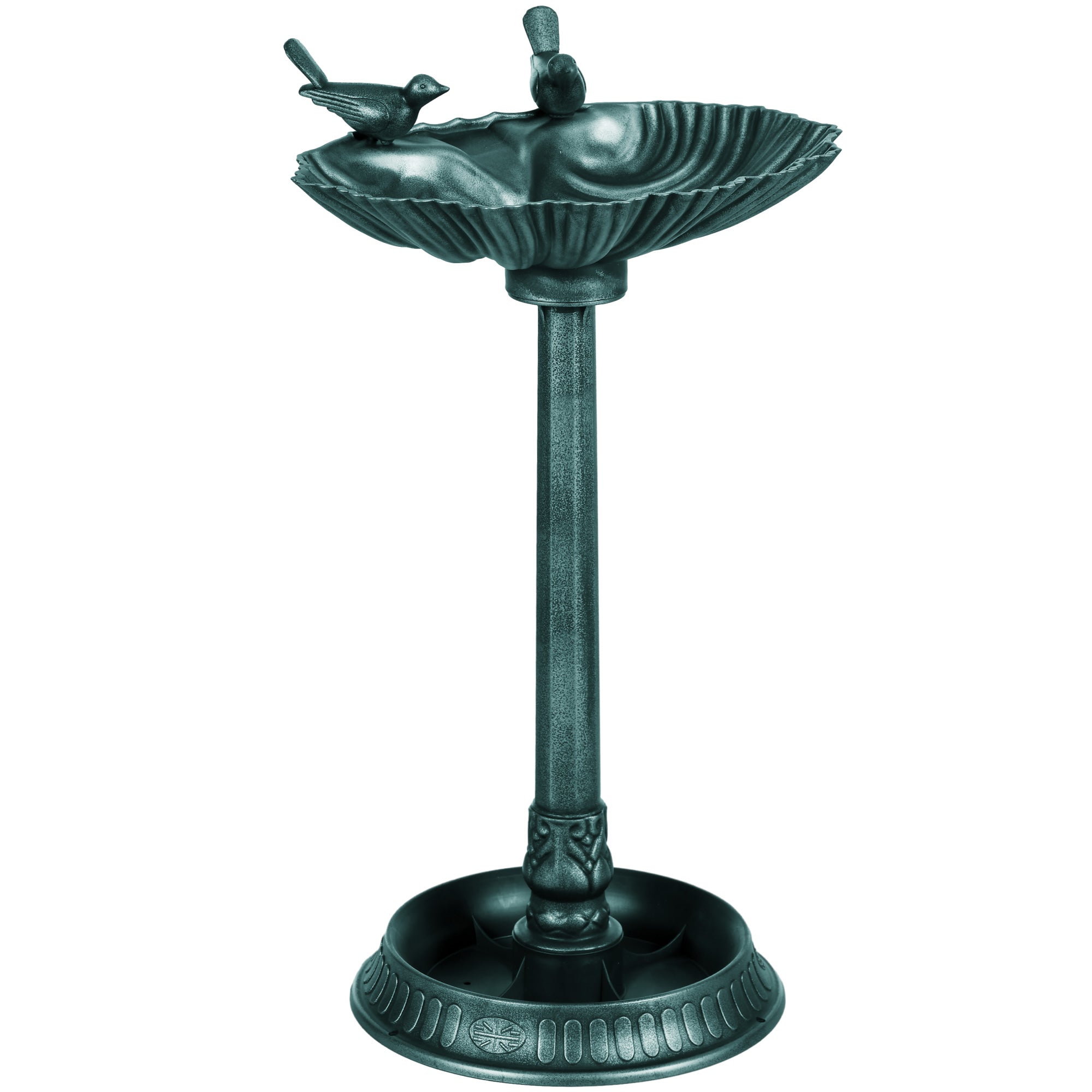 81cm Tall Bird Bath with 2 Decorative Birds, Vintage Style Birdbath with Flower Planter Base, Bird Bath Bowl for Garden, Green