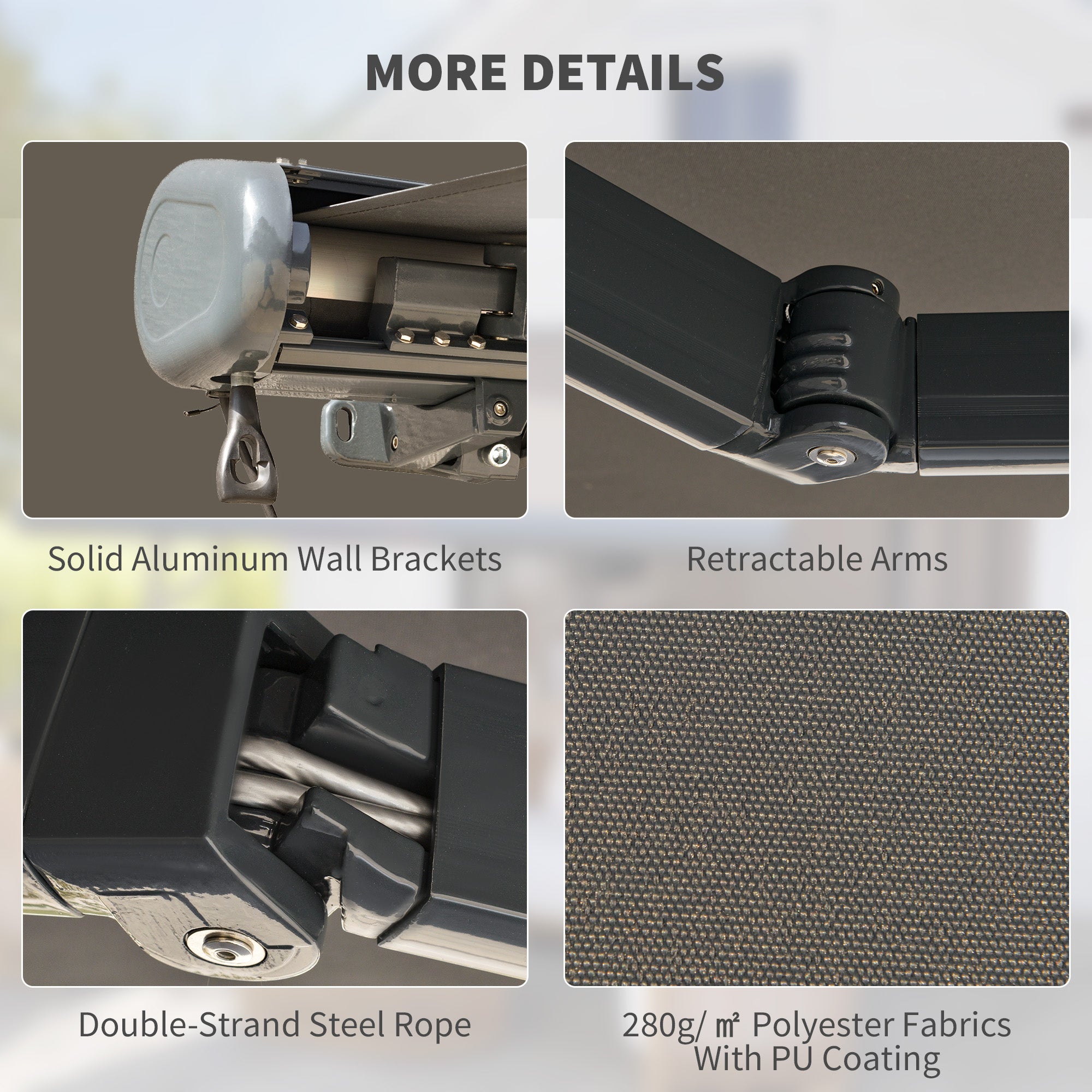 3.5 x 3 Metre Electric Retractable Awning Set - UV50+ Light Grey