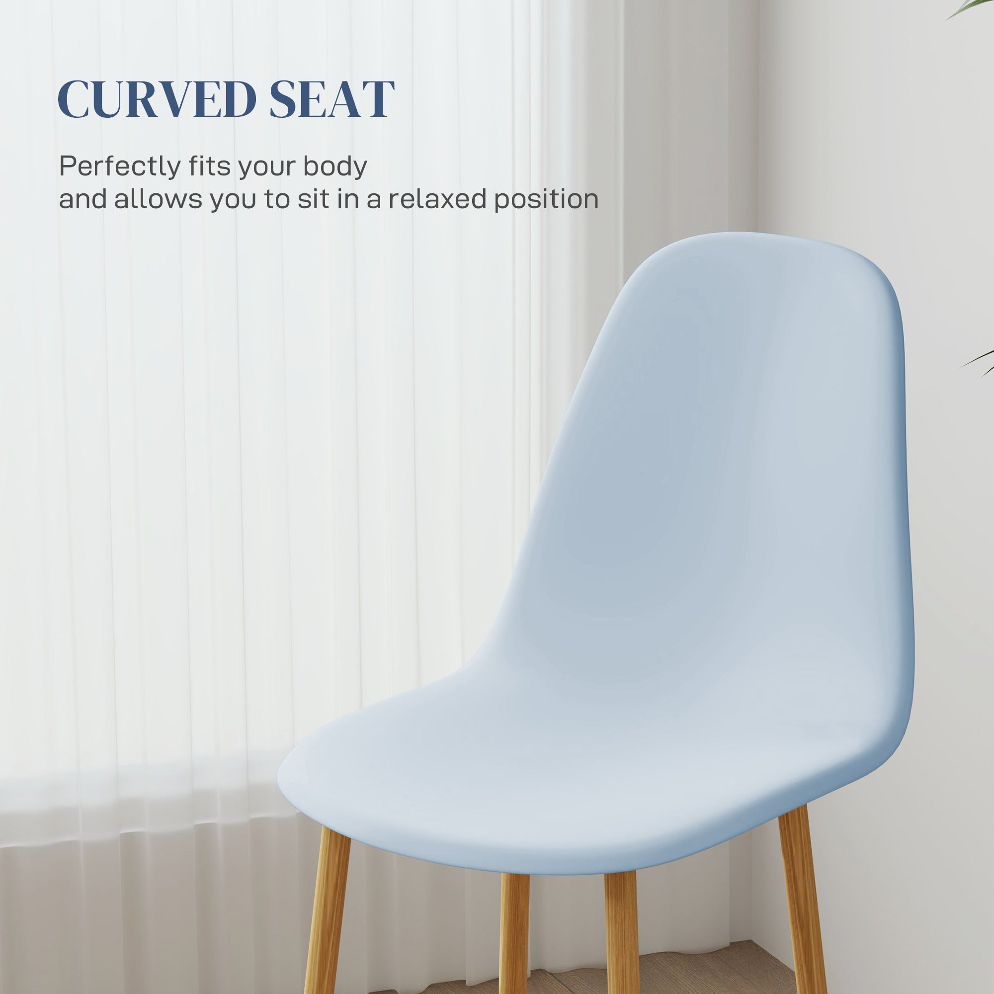 Modern Dining Chairs Set of 4, Kitchen Chairs with Backrest and Steel Legs for Dining Room, Living Room, Light Blue