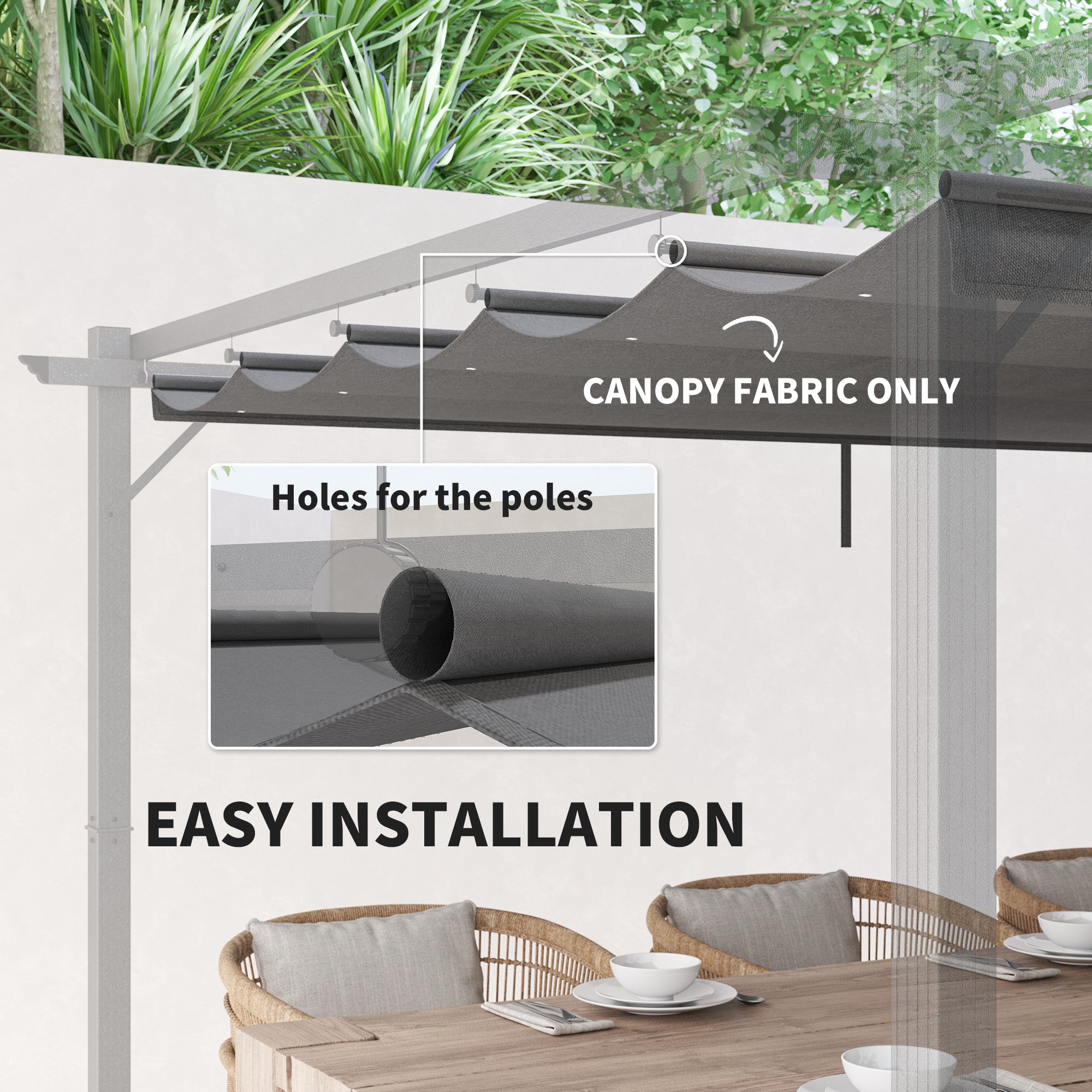Retractable Pergola Shade Cover, Replacement Canopy for 4 x 3 (m) Pergola, Retractable Roof, Light Grey