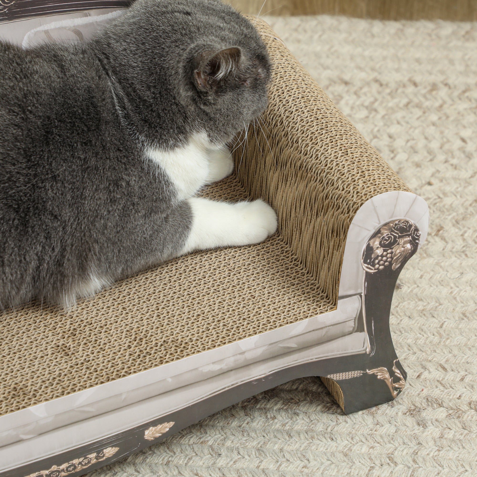 2-in-1 Indoor Cat Scratcher with Organic Catnip 29.5x56x26cm - Brown