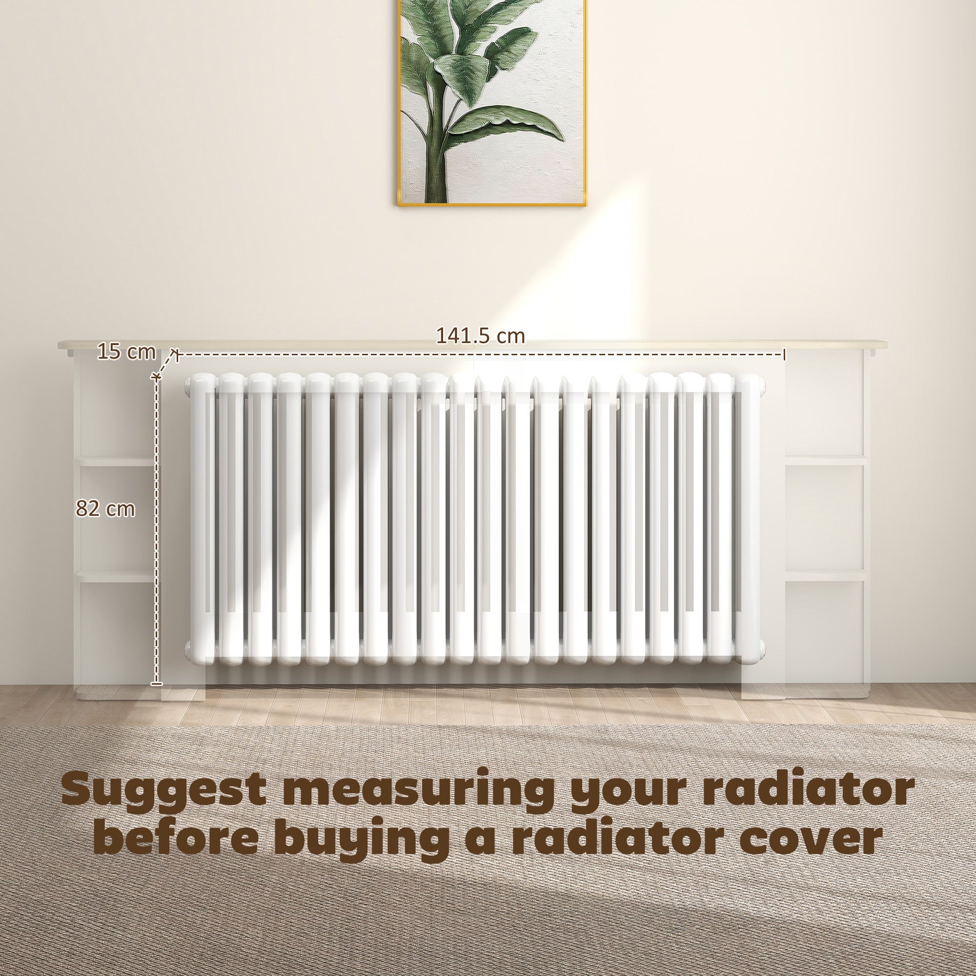 Radiator Cover with Open Storage Shelves, Vertical Slatted Cabinet Shelf Heater Cover for Living Room, Hallway, Extra Large, White