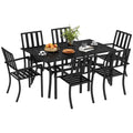 7-Piece 6-Seater Garden Table and Chairs Set with Umbrella Hole - Black