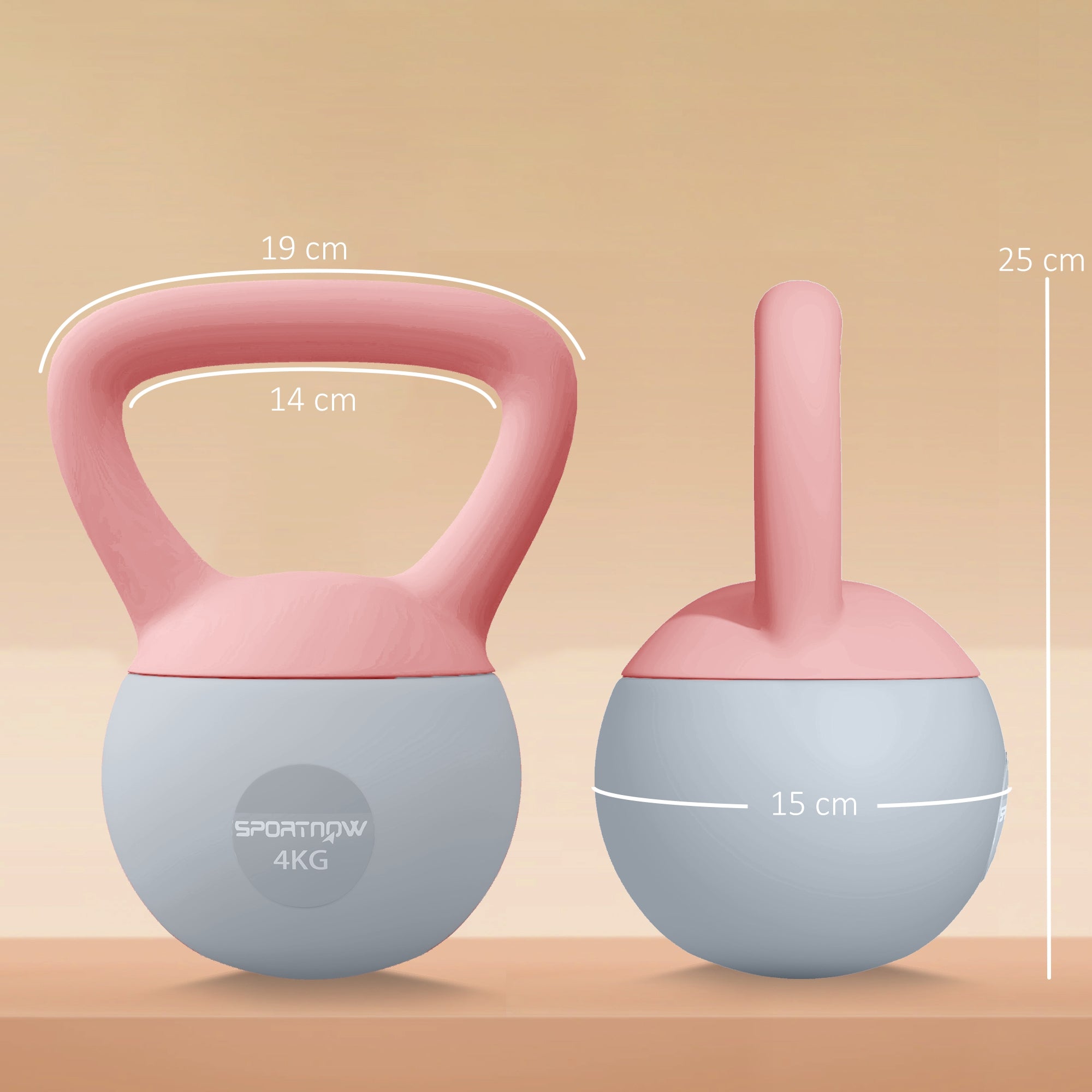 4KG Soft Kettlebell, Kettlebell with Non-Slip Handle for Home Gym, Weight Lifting, Strength Training, Pink/Grey