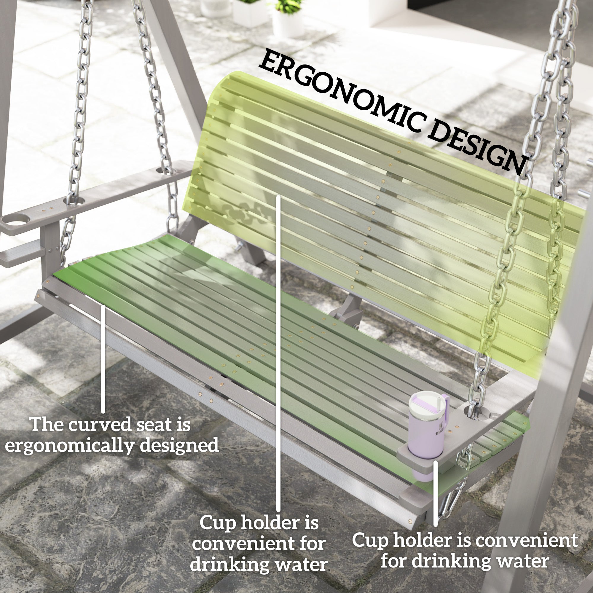 2 Seater Garden Swing Seat Larch Wood Swing Chair Hammock Bench Lounger - Grey