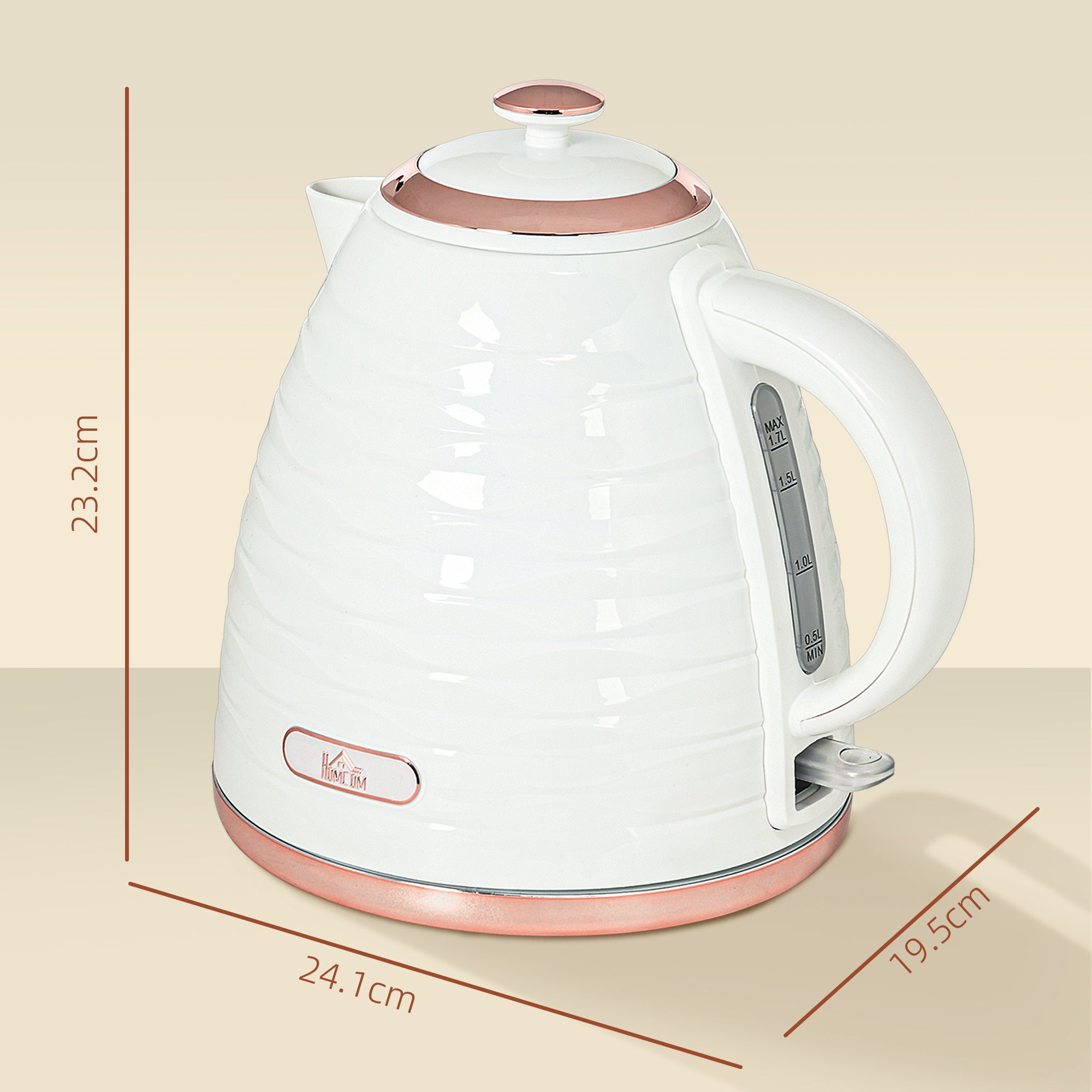 Electric Kettle, 1.7L, Fast Boil, 3kW Water Kettle with Removable Washable Anti-scale Filter, Auto Shut-off, 360° Swivel, BPA Free, Cream White Water Ripple Texture