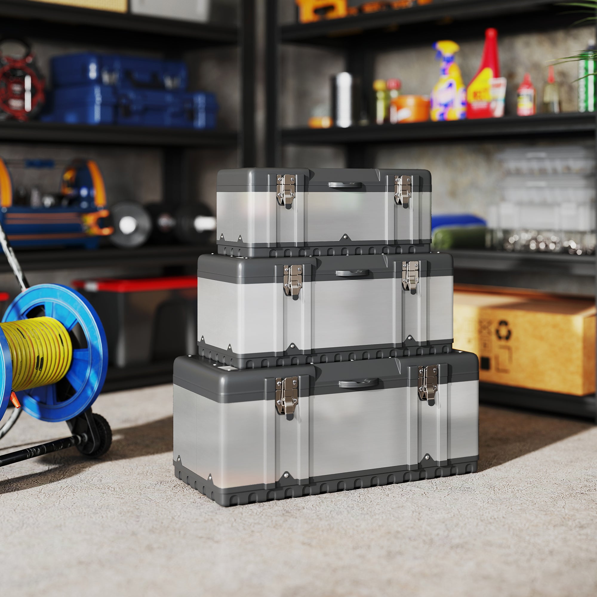 3 Pieces Stainless Steel Toolbox Set, 23"/ 19"/ 16"