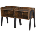 Industrial Bedside Table Set of 2 Stackable Nightstands with Open Storage - Rustic Brown