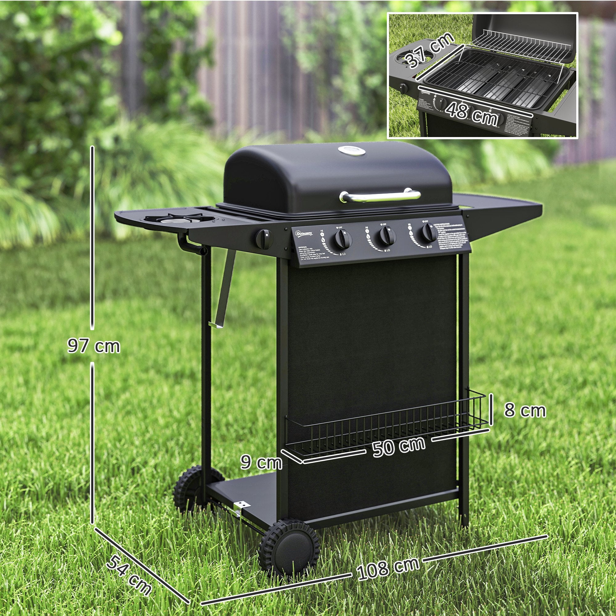 Four Burner Gas Grill BBQ - Black