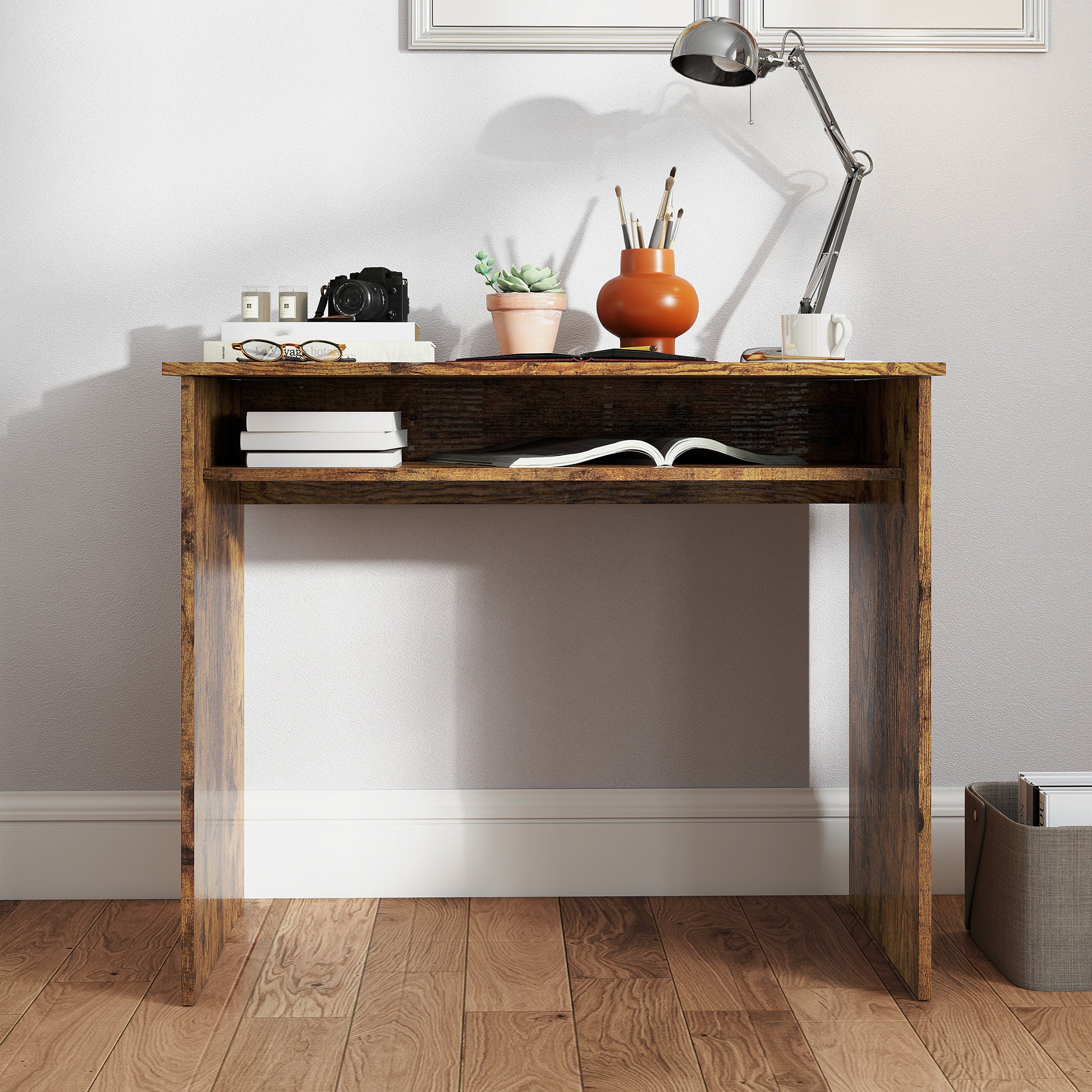 Boxy Work Desk, with Shelf - Wood-Effect
