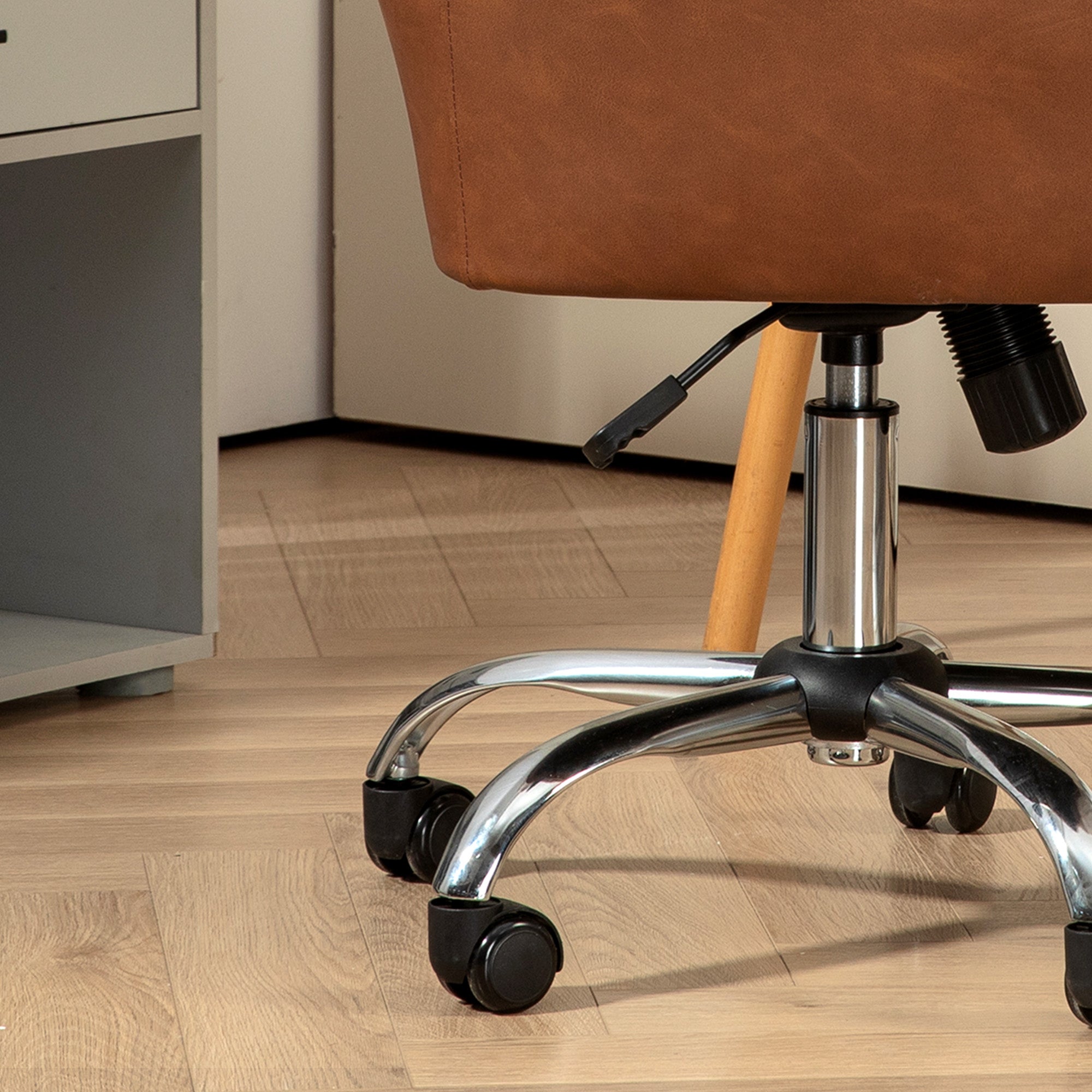 Faux Leather Tub Office Chair, with Wheels - Brown