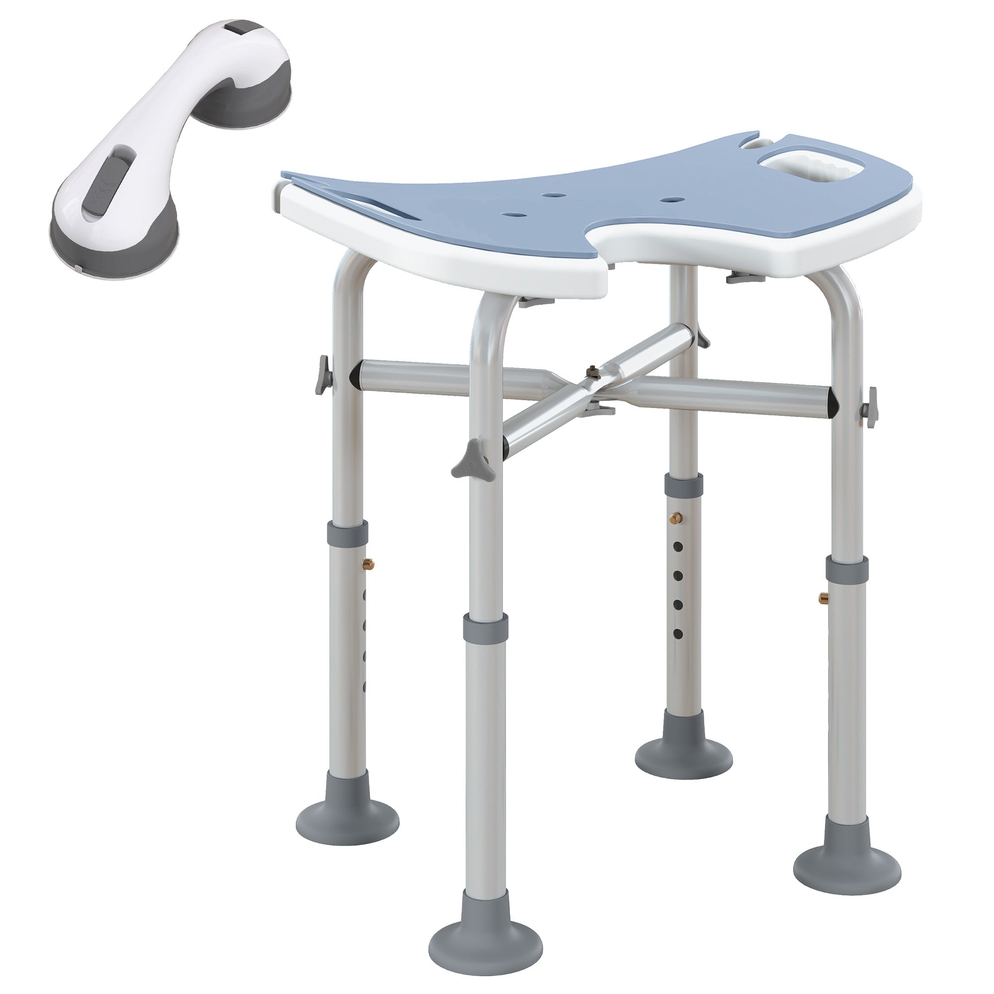 39-51.5cm 'U' Seat Padded Shower Stool - Light Blue