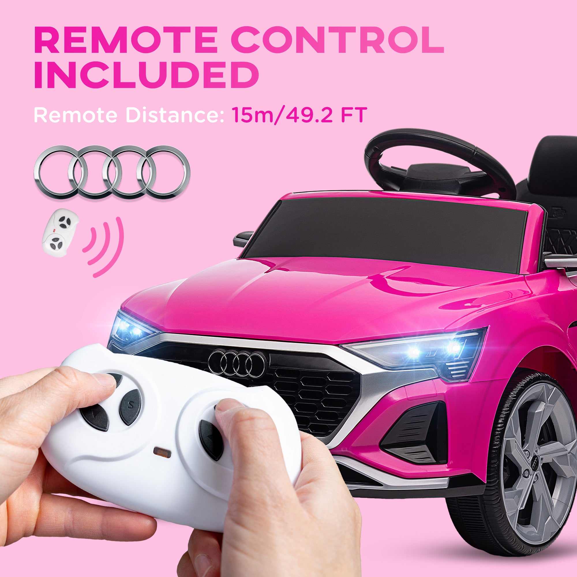 Audi Q8 e-tron Sportback Licensed 12V Ride-On Car with Remote, Suspension, Headlights, Music, Horn - Pink
