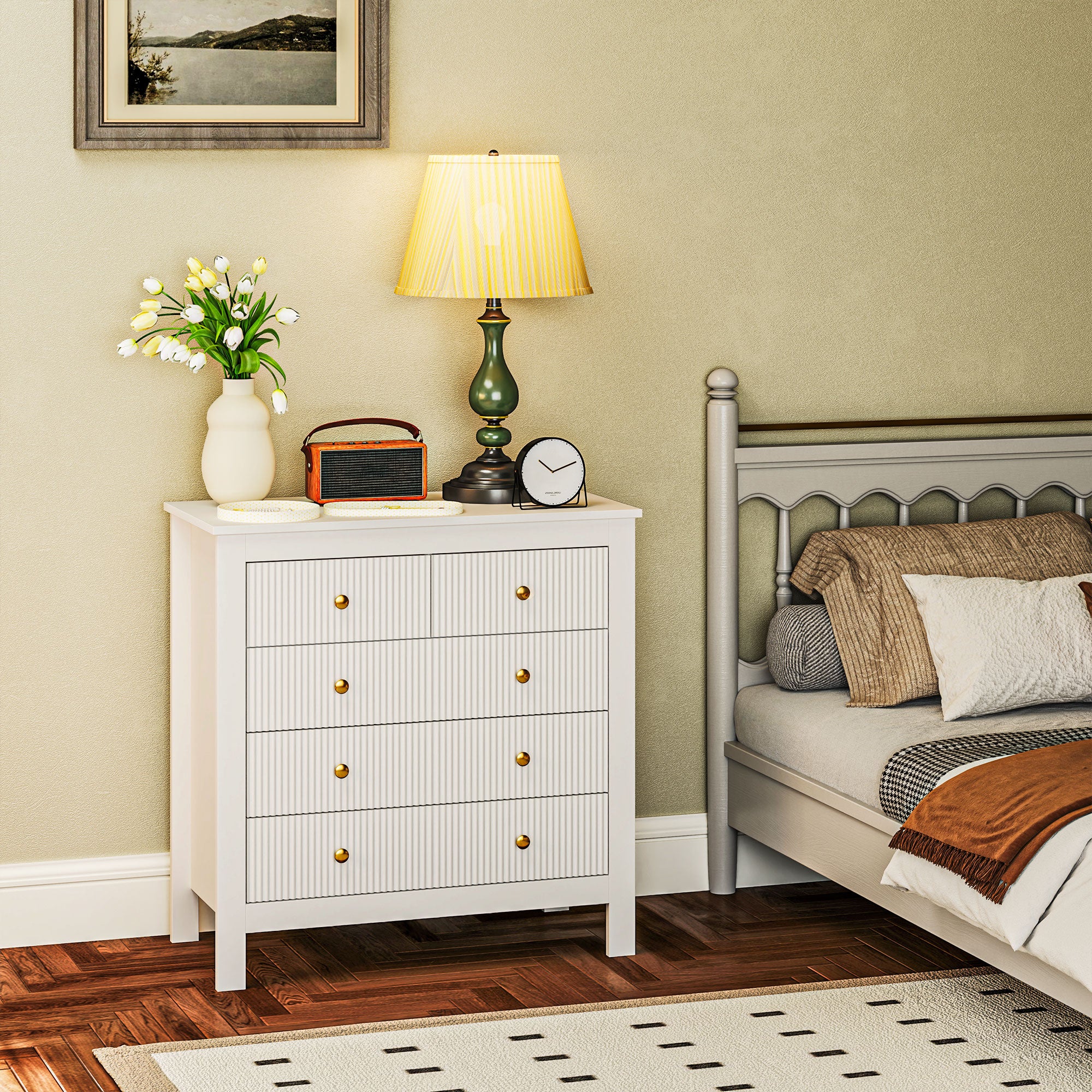 Elegant Chest of Five Drawers - White