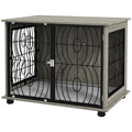 Indoor Medium Dog Crate End Table with Lockable Door and Washable Cushion - Grey Wood Effect
