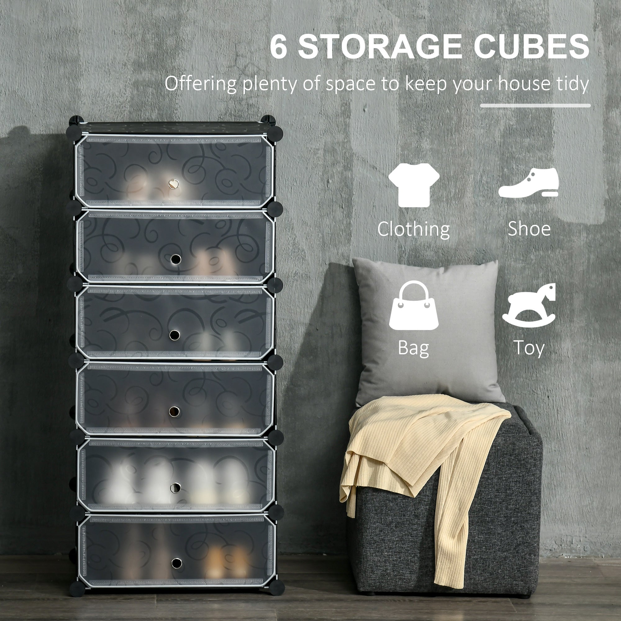 Six Cube Modular Storage Storage Unit - Black