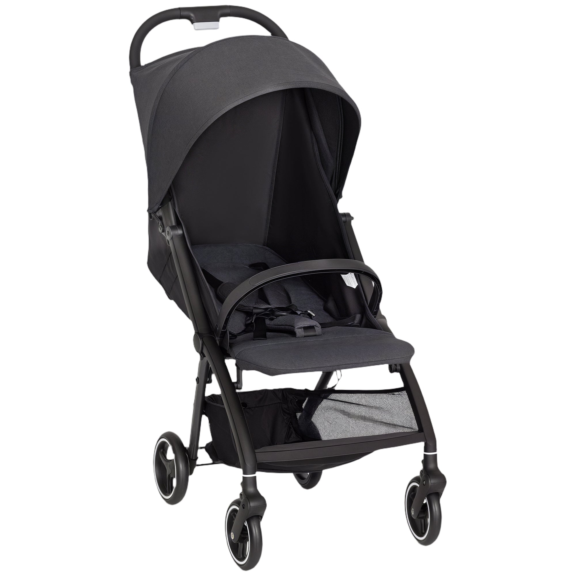 Travel Stroller, Lightweight Pushchair, Compact Buggy with Canopy, Basket and Multi-Position Recline, Dark Grey