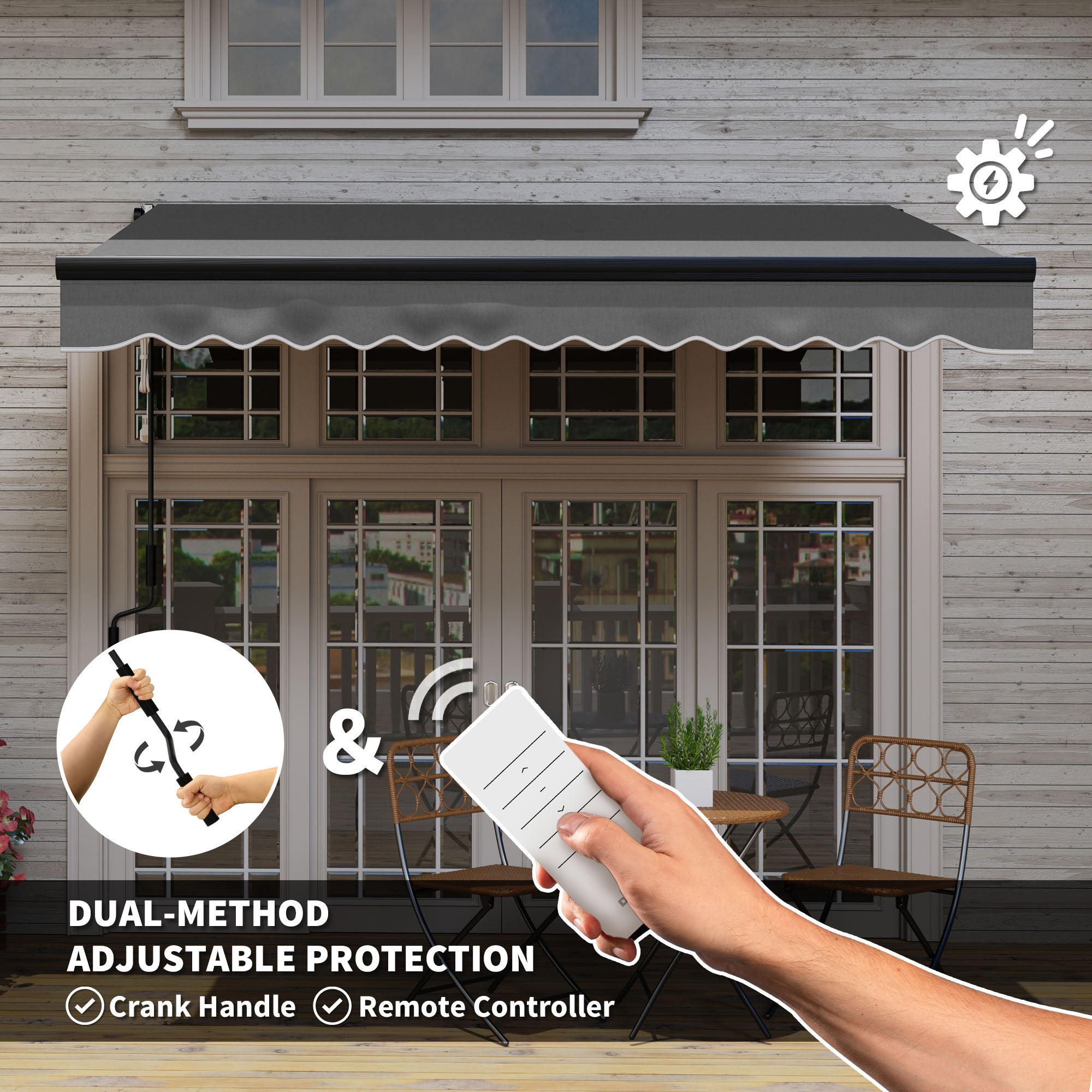3 Metre Electric Retractable Awning with LED Light & Remote Control - Dark Grey