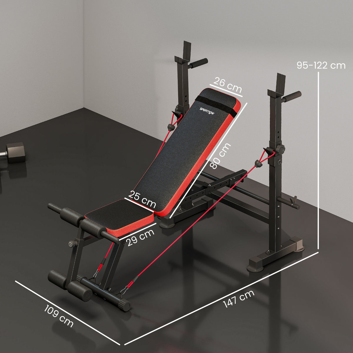 Adjustable Weight Bench with Squat Rack and Dip Stand