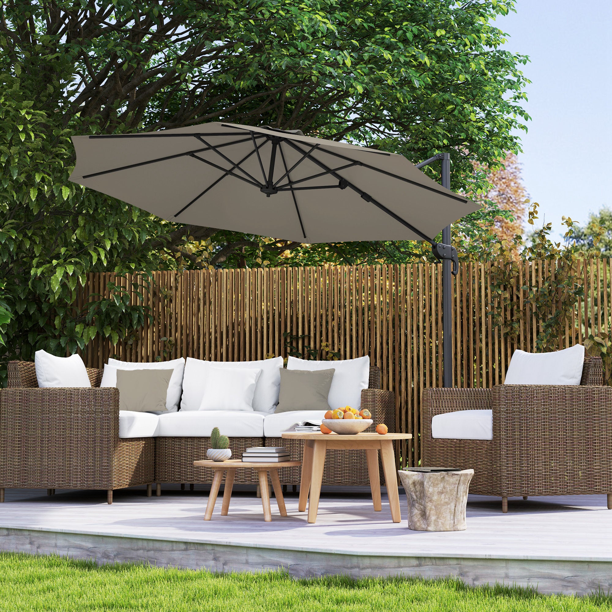 3 x 3 Metre Cantilever Parasol with 360 Degree Rotation - Light Grey