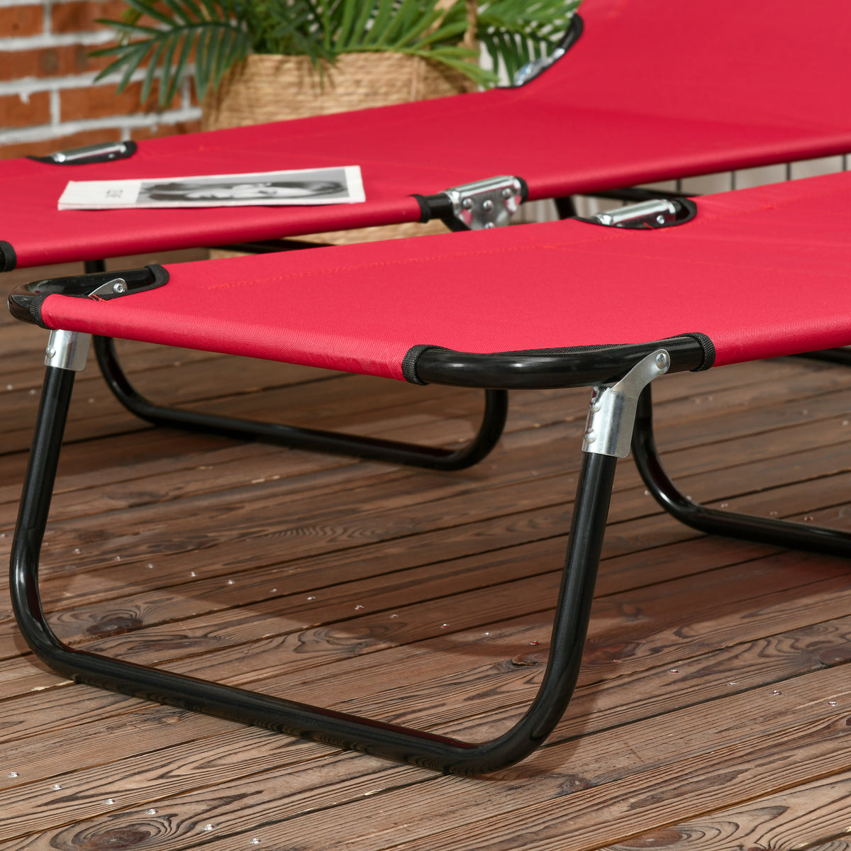 Set of 2 Folding Outdoor Sun Loungers with 5-Position Adjustable Backrest - Wine Red