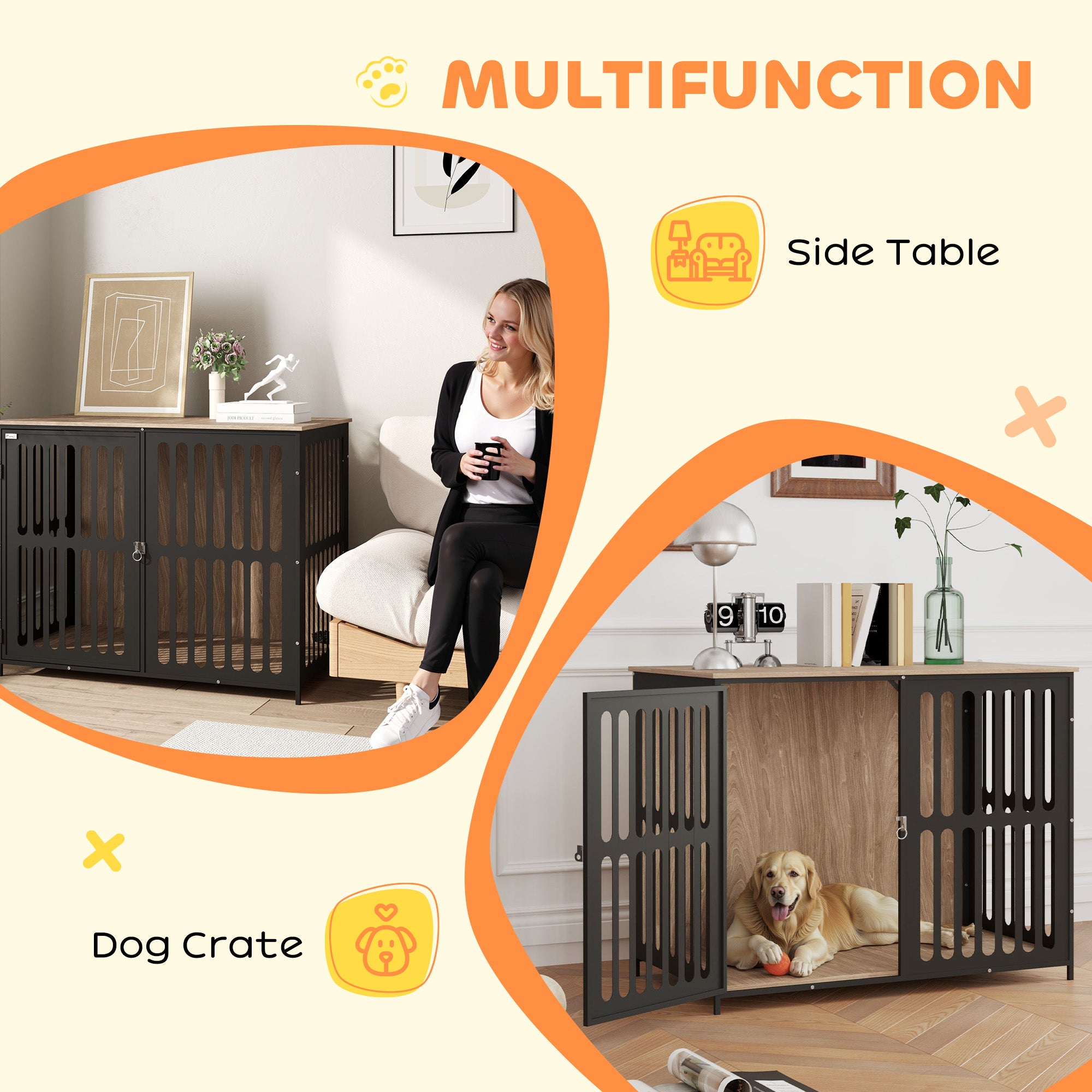 Dog Crate Furniture with Anti-Chew Resistant Mesh, Anti-Escape Single Door, for Large Dogs, 100 x 60 x 81.5 cm