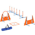 6-Piece Dog Agility Training Set with Weave Poles, Jump Ring, Hurdle, Pause Box & Carry Bag - Orange