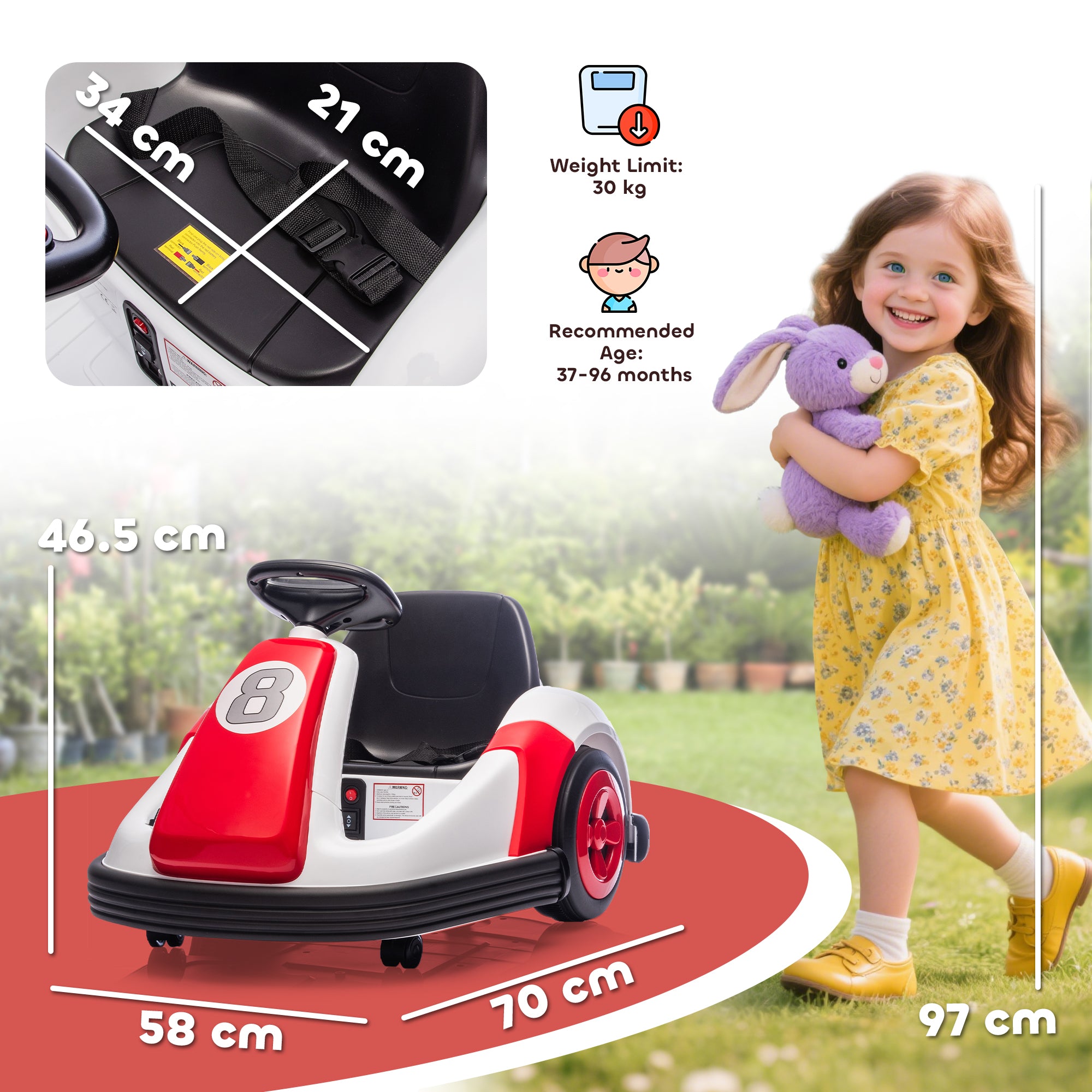 Kids Bumper Car with 360-Degree Rotation, 6V Electric Ride On Car with Music and Horn for 3-8 Years Old, Red