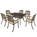 7 Piece Cast Aluminium Garden Dining Set with Floral Design - Bronze Tone