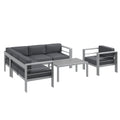 Five-Piece Aluminium Garden Sofa Set with Glass-Top Table - Grey
