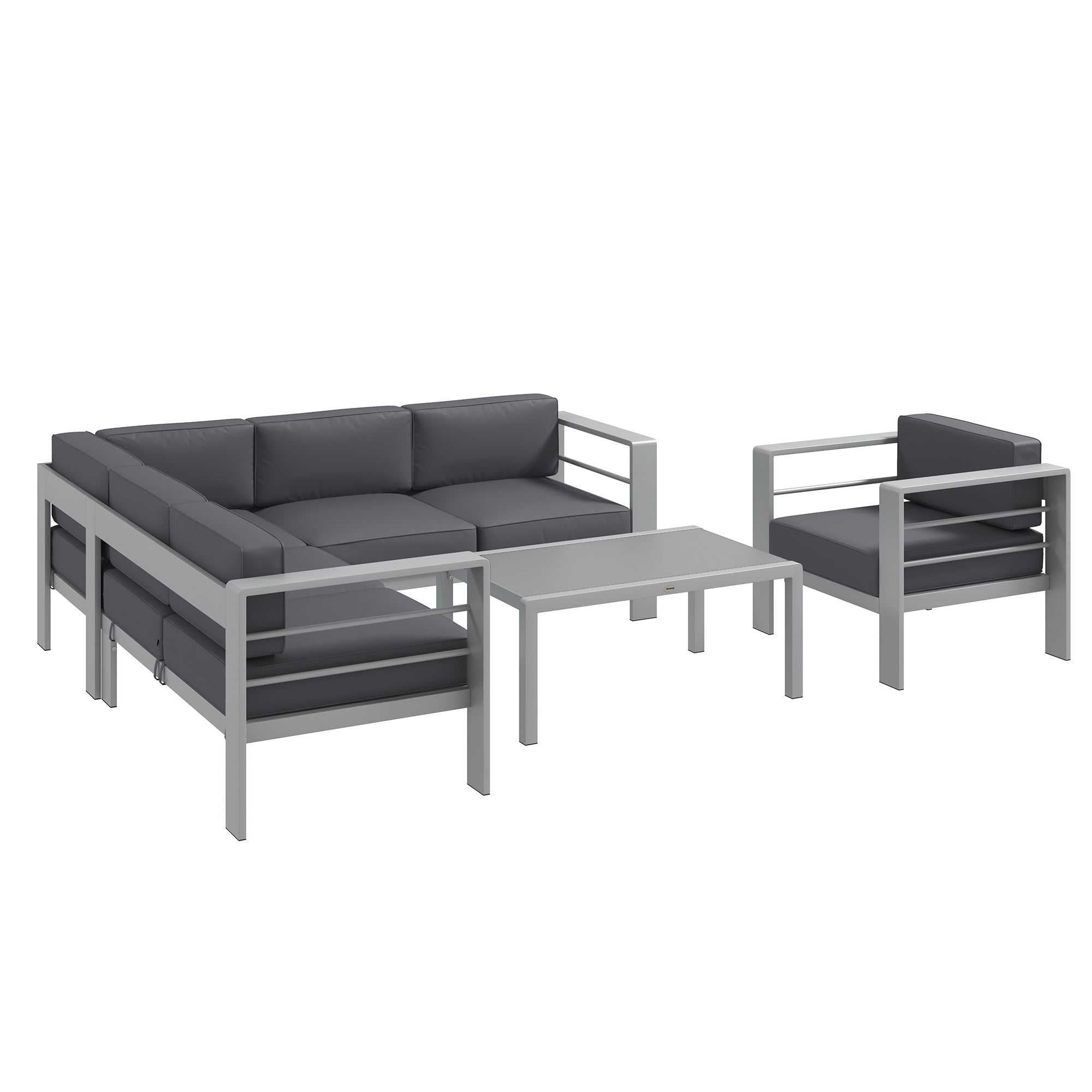 Five-Piece Aluminium Garden Sofa Set, with Glass-Top Table - Grey