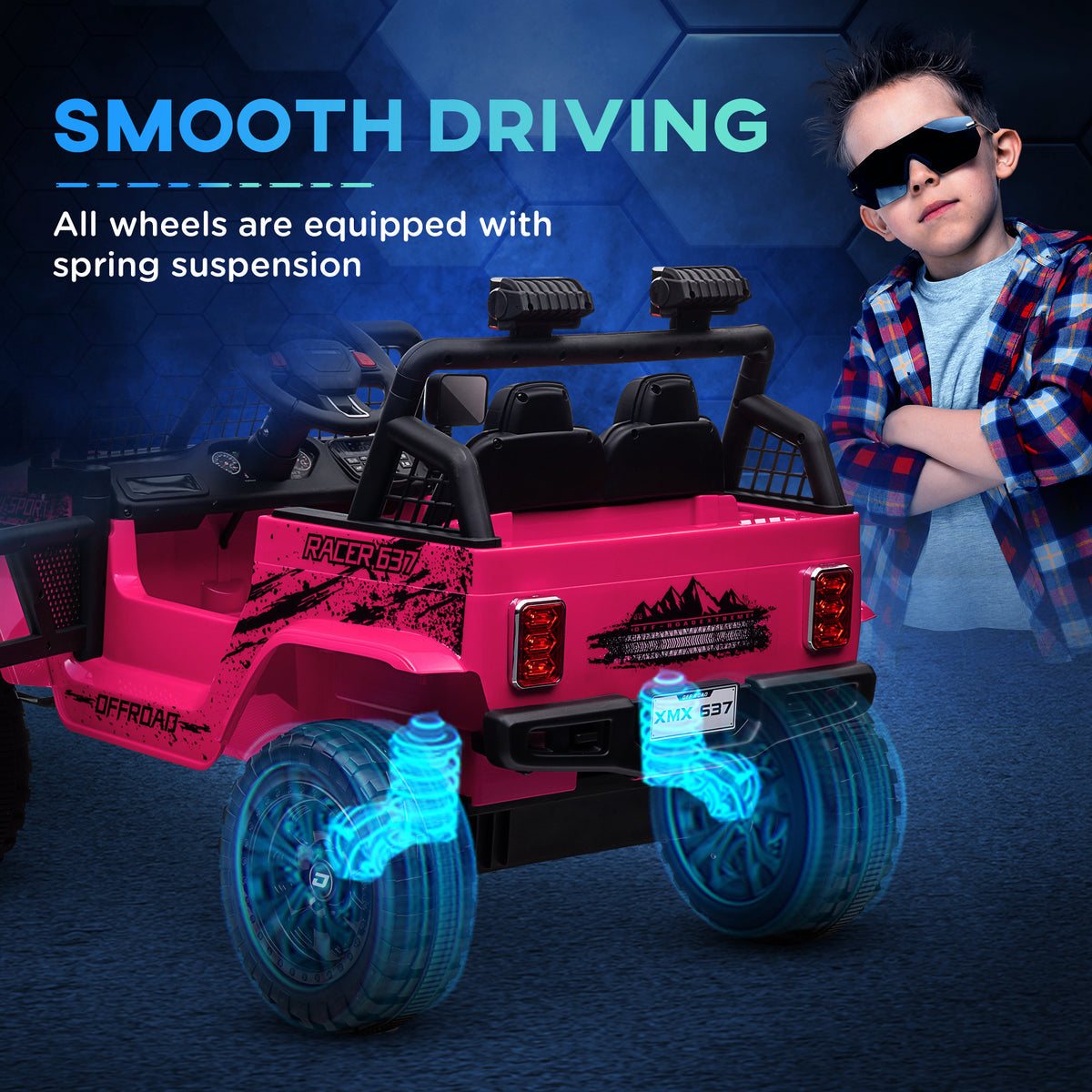 12V Kids Electric Ride-On Truck with Remote, Music, Horn & Lights - Pink