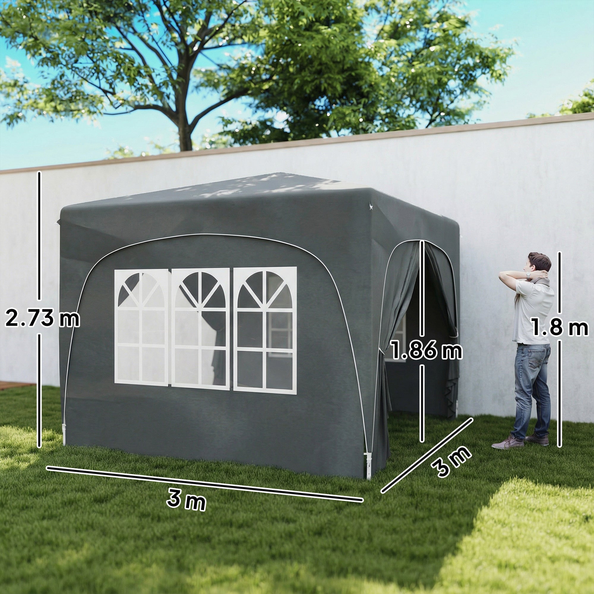 3 x 3m Pop-Up Gazebo Shelter, with Accessories - Dark Grey