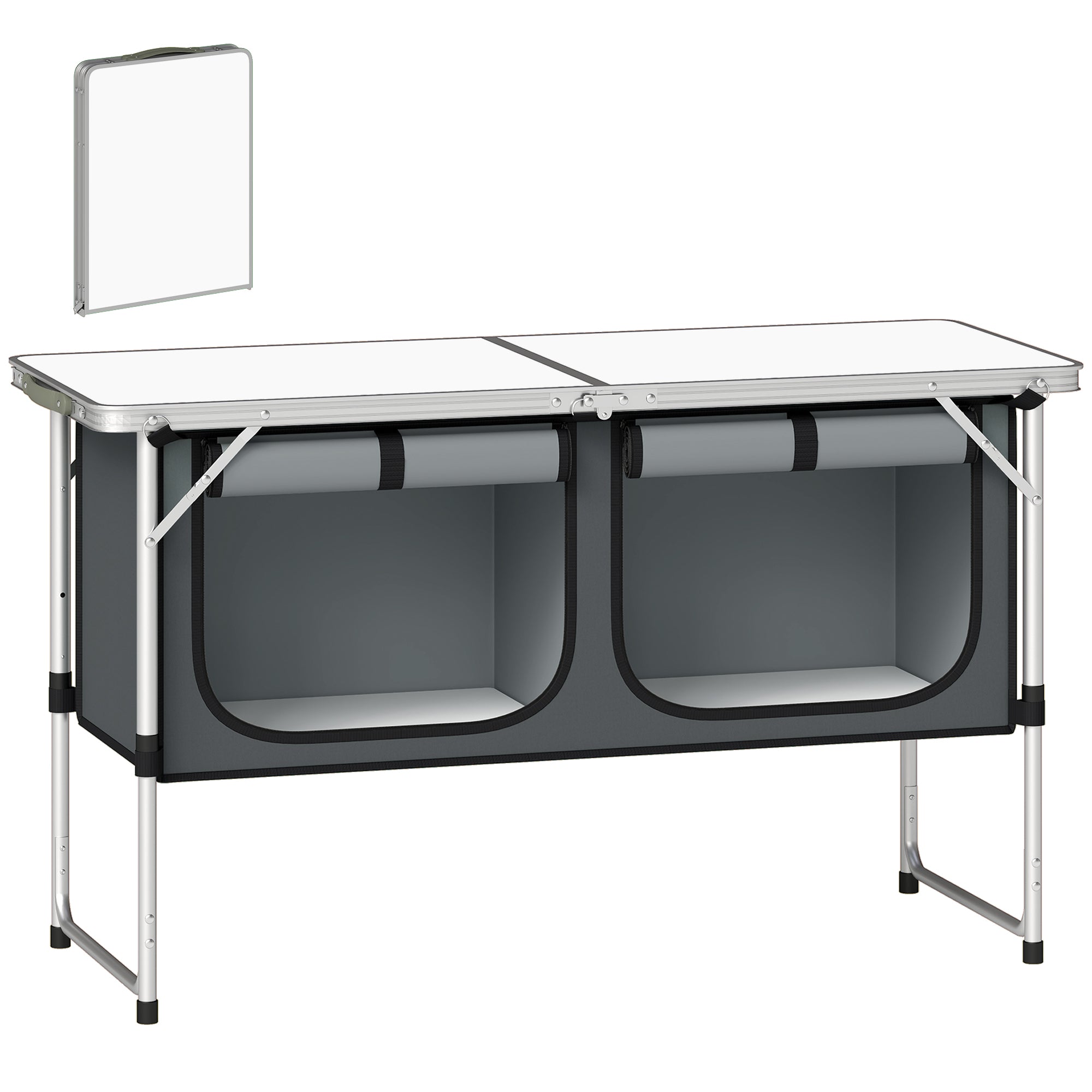 Camping Cupboards Folding Portable Aluminium Camp Cook Station with Storage Cupboard for Outdoor BBQ