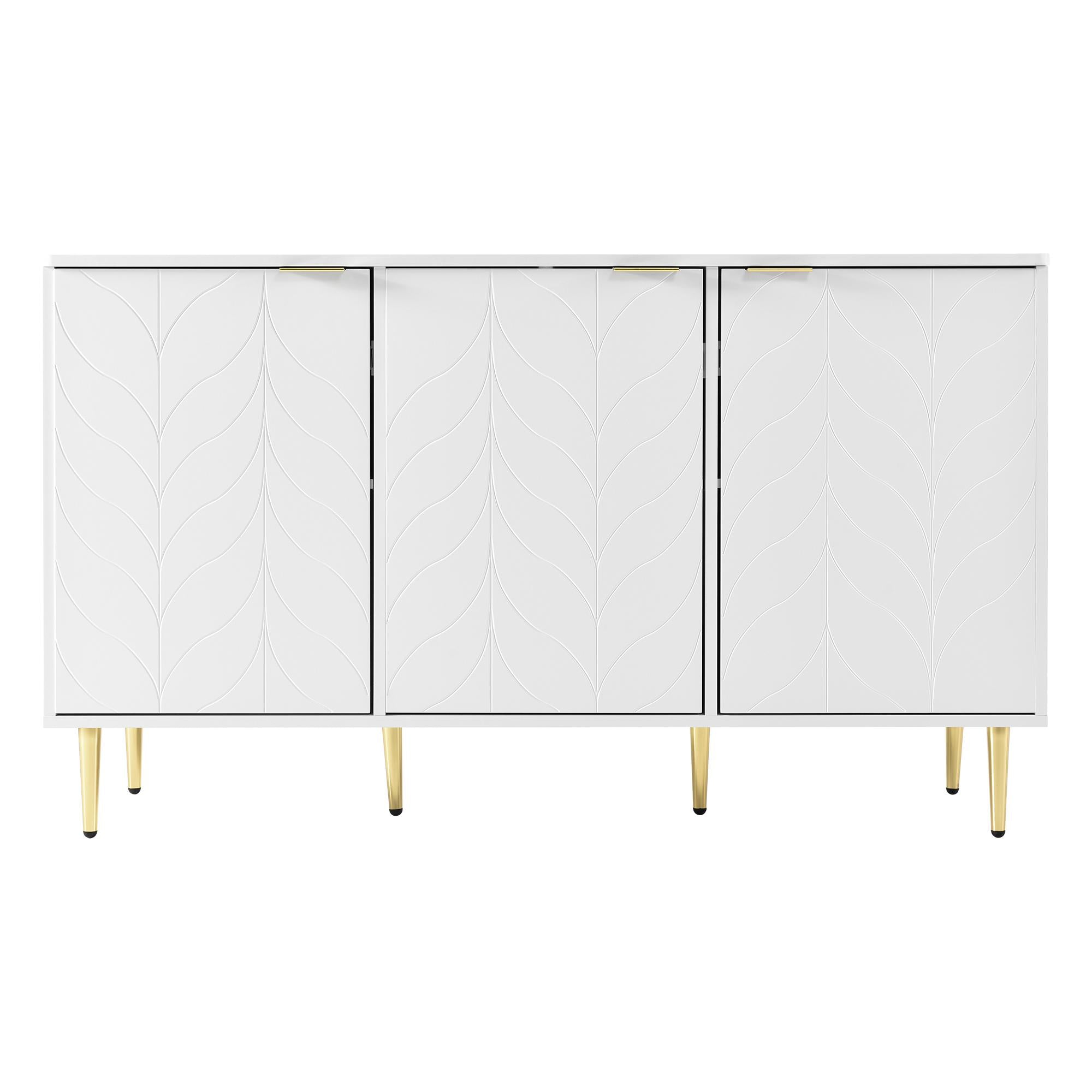Modern Lacquered Chest of Drawers with Handles and Rounded Corners, Cabinet with 2 Layers, 6 Compartments, 127L x 45W x 75H cm, White