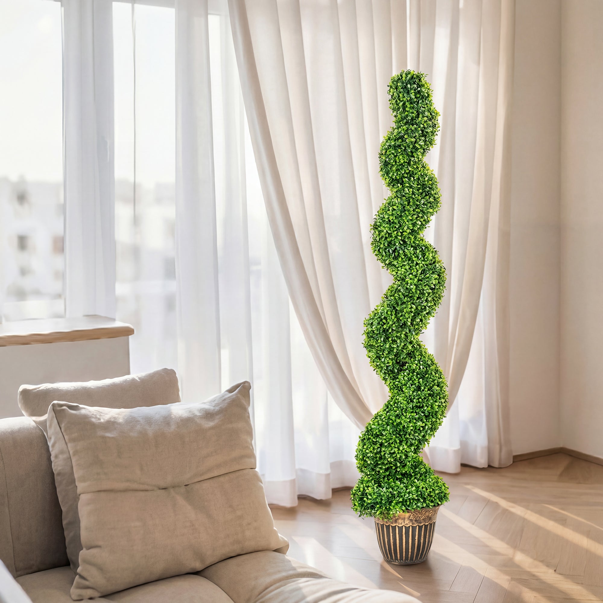 Set of 2 Artificial Plants, Topiary Spiral Boxwood Trees with Pot, for Home Indoor Outdoor Decor, 150cm