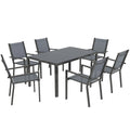 7 Piece Garden Dining Set with 6 Stackable Chairs and 150 cm WPC Table - Grey