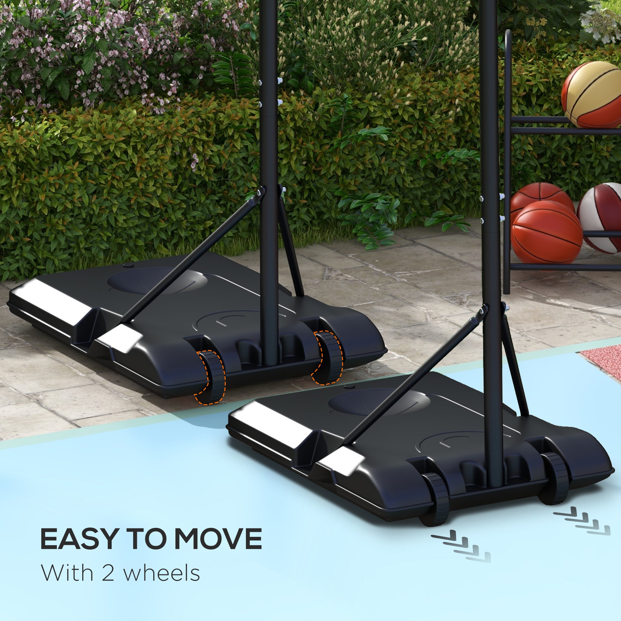 Adjustable Basketball Stand Net System, with Wheels, Enlarged Base, PE, Backboard, 179-209cm